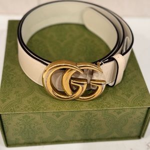 Gucci Tan and Cream Leather Belt with Gold Buckle